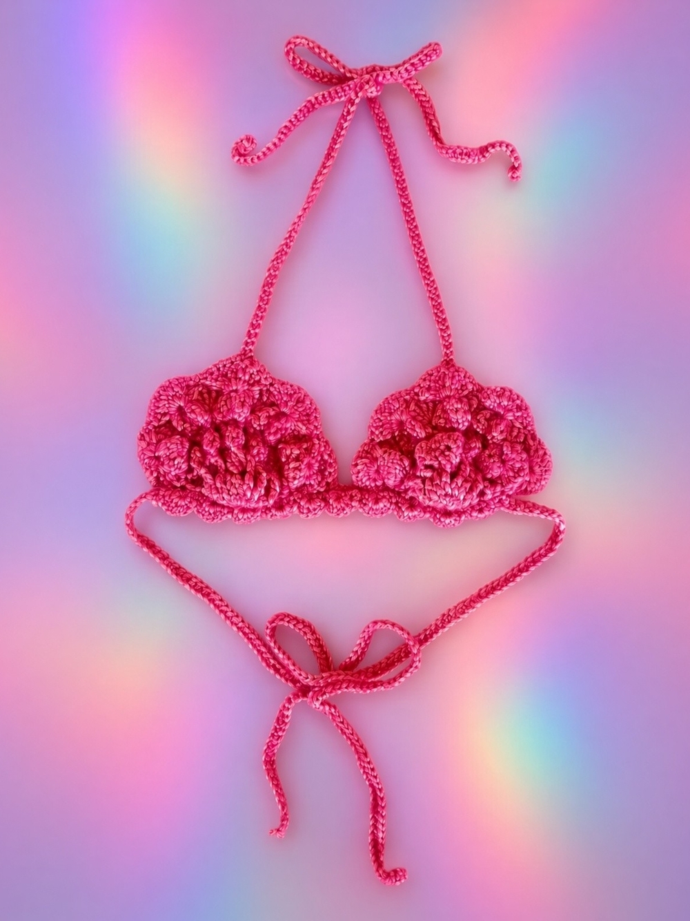 Red Gold Shimmer Crochet Shell Halter Bikini Top